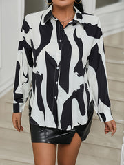  Casual Blouse Women's Plus Print Long Sleeve Button Up Shirt