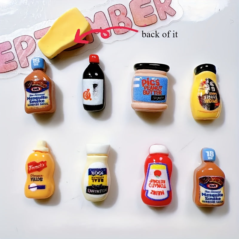7pcs Mini Sauce & Condiment Resin Models for Dollhouse Decor DIY Accessories