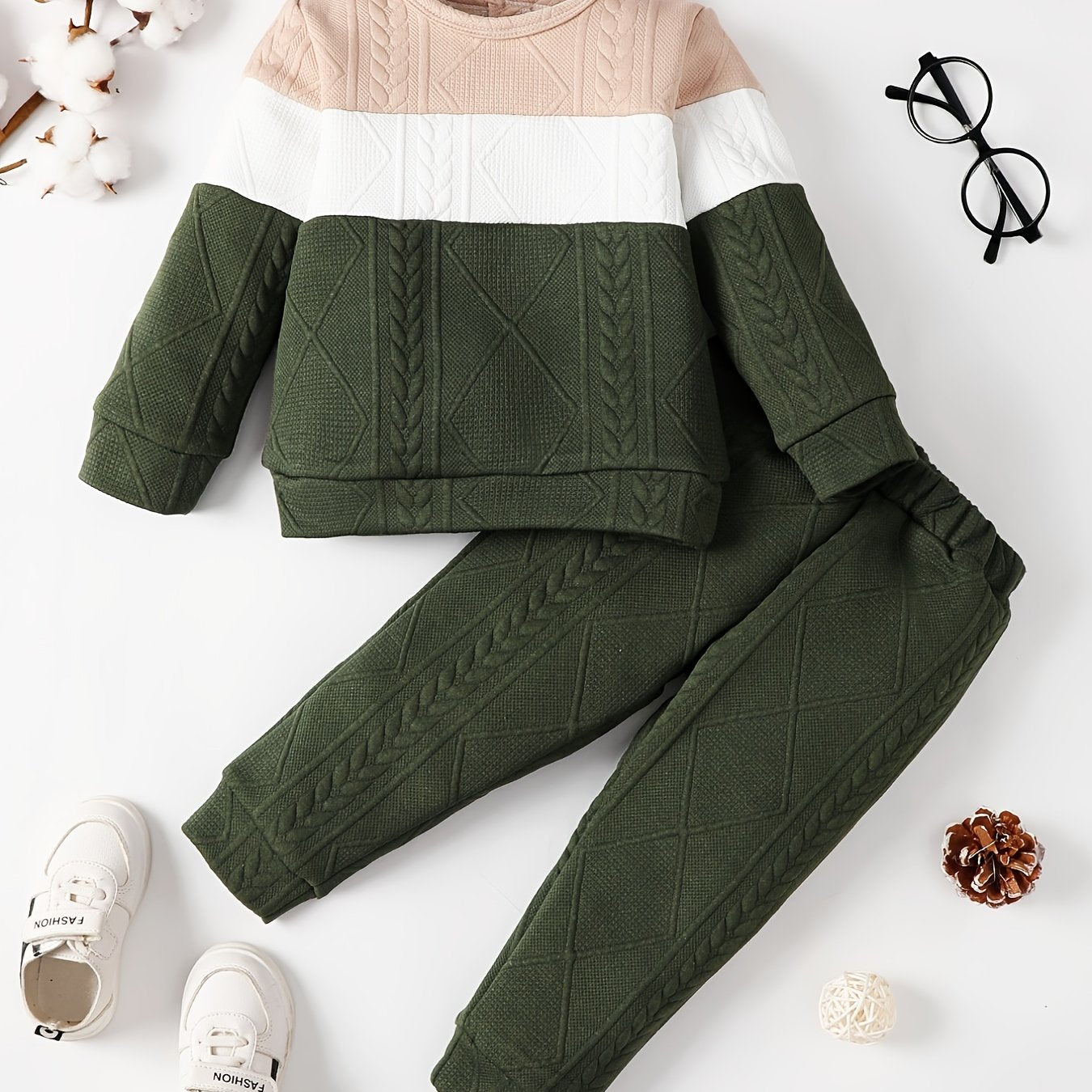 Boys Casual Knitted Block Pullover Top & Pants Set