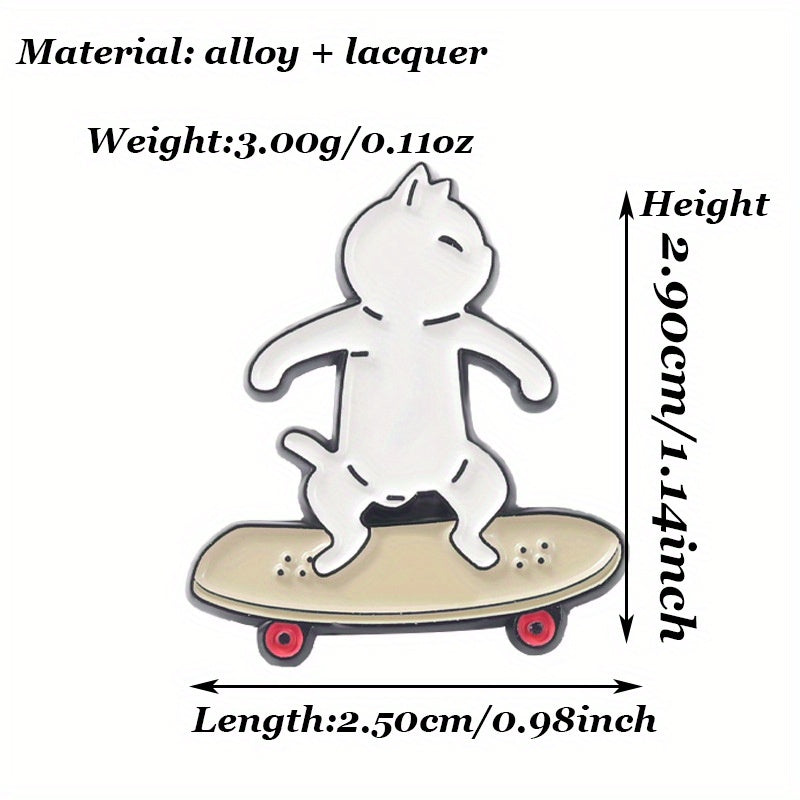 Cartoon Skateboard & Cat Brooch Silk Scarf Buckle Lapel Pin