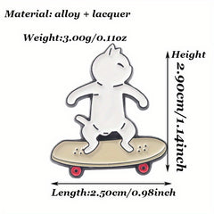 Cartoon Skateboard & Cat Brooch Silk Scarf Buckle Lapel Pin