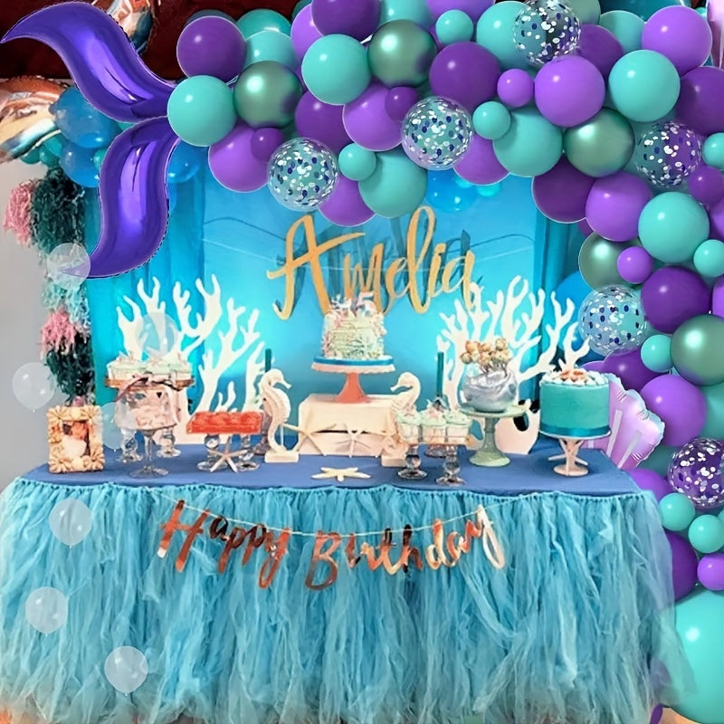 118pcs Mermaid Party Decoration Mermaid Tail Balloon Purple Paper Scrap Balloon