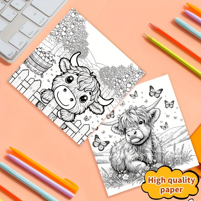 Highland Cow Coloring Book: 24 Single Sided Designs on Thick Smooth Paper