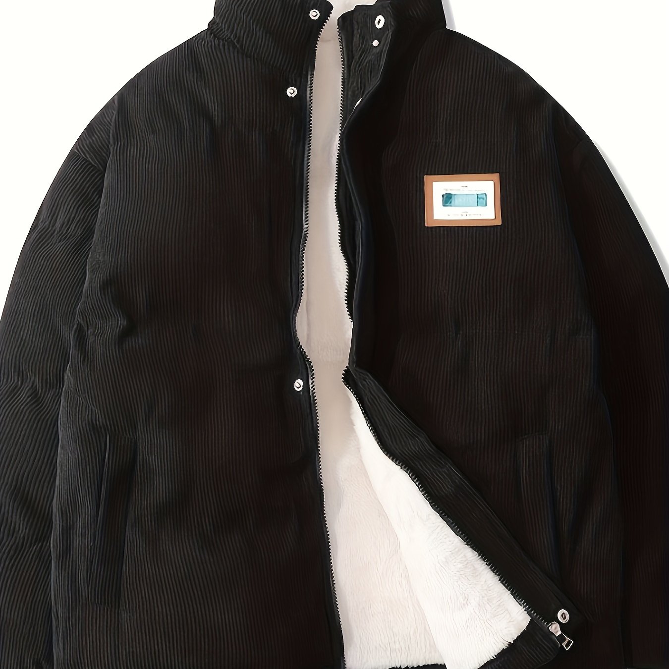  Women's Corduroy Liner Fleece Mock Neck Puffer Coat