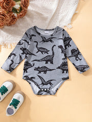Baby Boy Triangle Bodysuits Long Sleeve Dinosaur Rompers Set