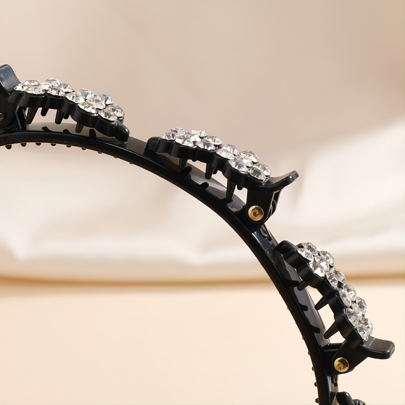 Rhinestone Headband With Clips Braided Hairstyle Hairpin