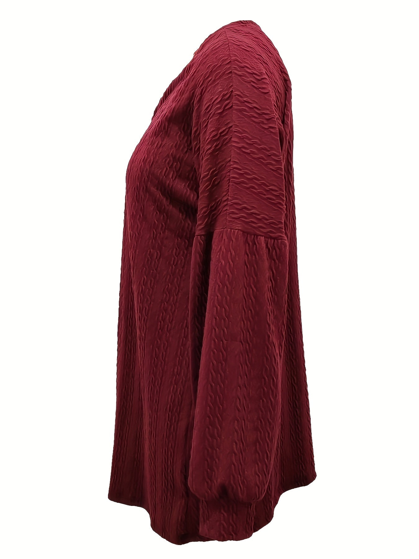  Solid Jacquard Lantern Sleeve Open Front Cardigan