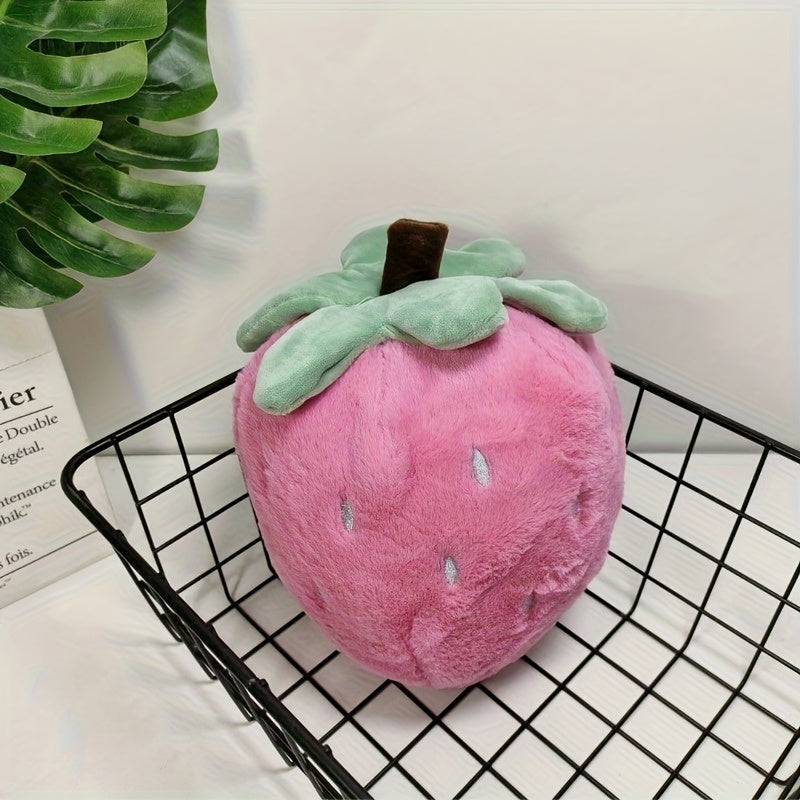 Strawberry Plush Doll Soft Pink Green Leaves High Polyester Adorable Fruit Shape