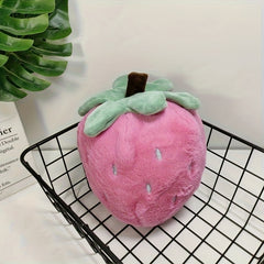 Strawberry Plush Doll Soft Pink Green Leaves High Polyester Adorable Fruit Shape