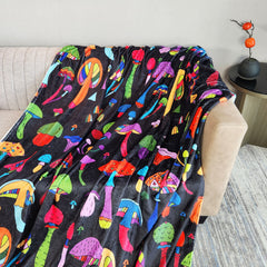Cartoon Mushroom Print Flannel Blanket for Home and Travel