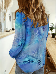  Floral Tie Dye Button Up Collar Shirt Top