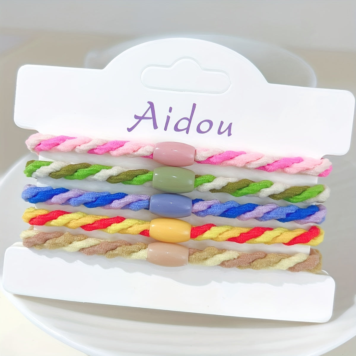 5pcs Rainbow Hair Tie Bracelet Braided Hair Rope Ponytail Holder Women Girls