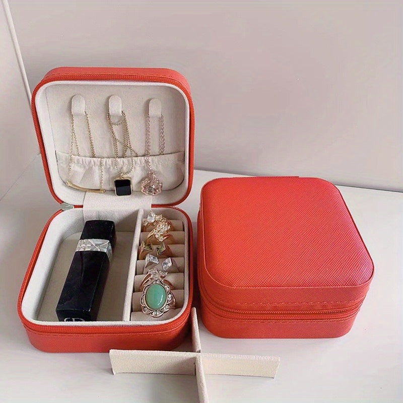 Portable Mini Jewelry Box PU Leather Organizer for Accessories