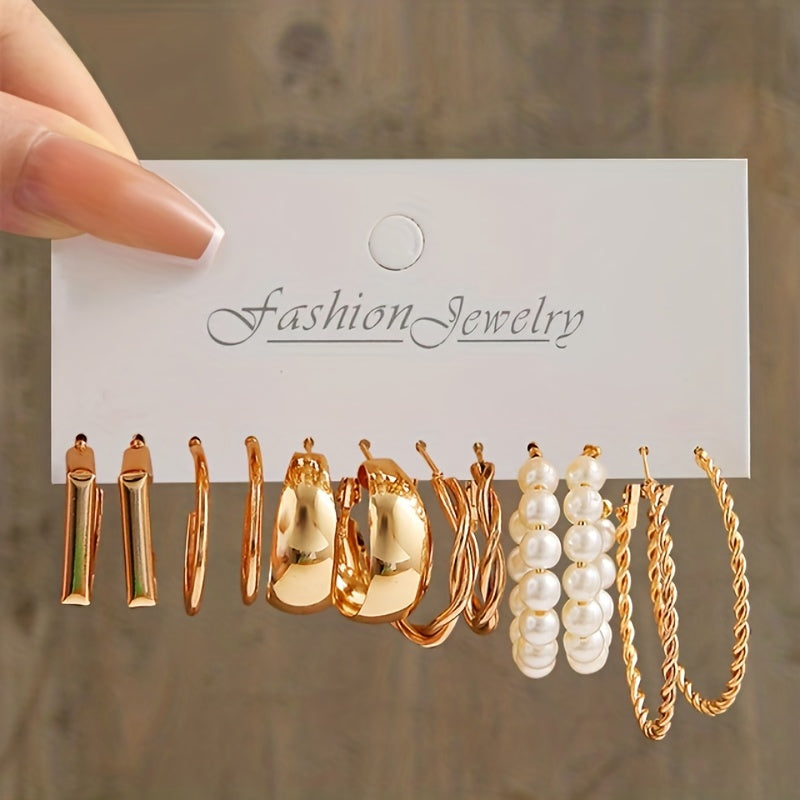 6 Pairs Chunky Geometric Hoop Earrings Set