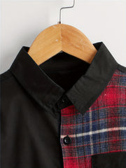Boys Block Plaid Shirts Long Sleeve Button Down Tops Spring Fall Outwear