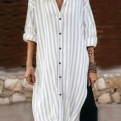 Plus Size Stripe Print Long Sleeve Shirt Dress