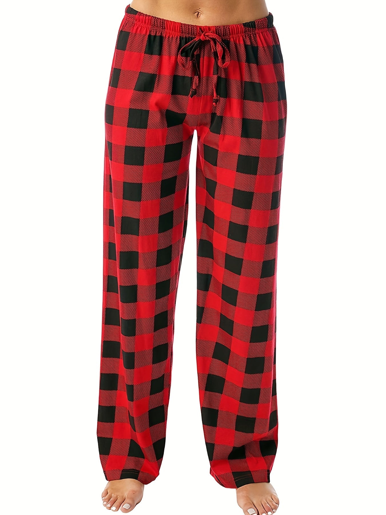  Plaid Print High Rise Loose Trousers