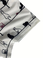  Cat Print Short Sleeve Round Neck Dress