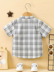 Baby Boys Plaid Short Sleeve Button-up Shirt for Summer