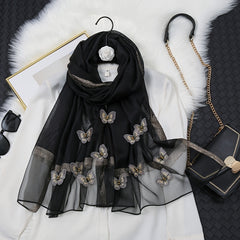 Butterfly Embroidered Scarf Solid Warm Shawl