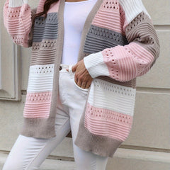  Colorblock Open Front Cardigan