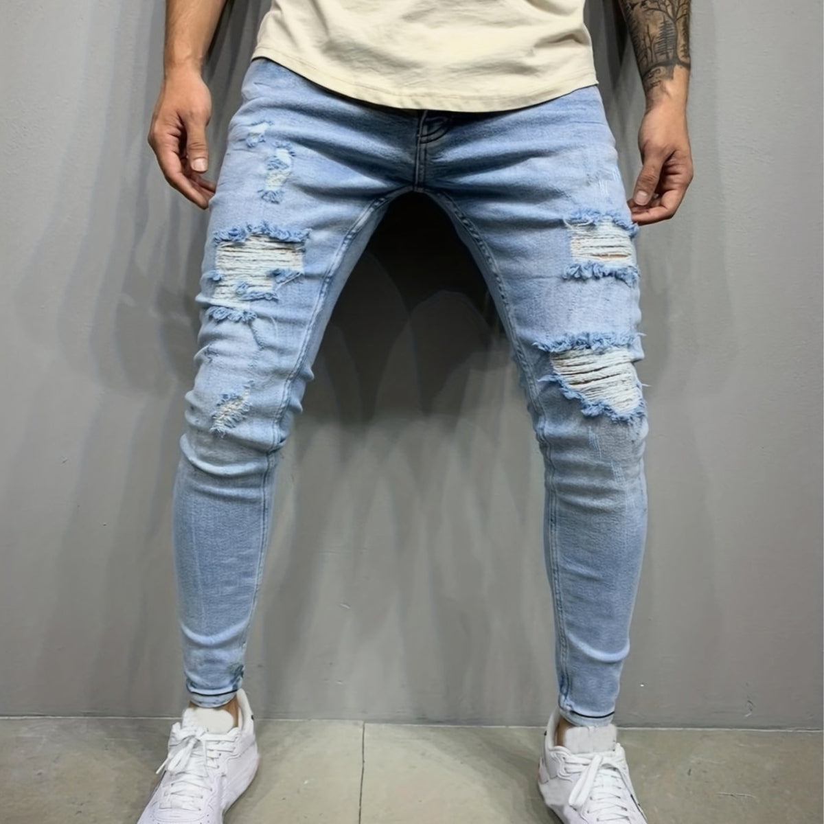 Men's Ripped Skinny Slim Fit Denim Pants Trousers