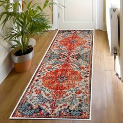 Distressed Boho Runner Rug with Anti Slip TPR Backing