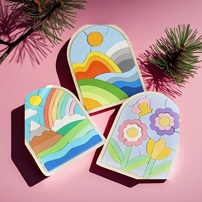 Colorful Geometric Wood Puzzle Set - Brain Power Memory Test
