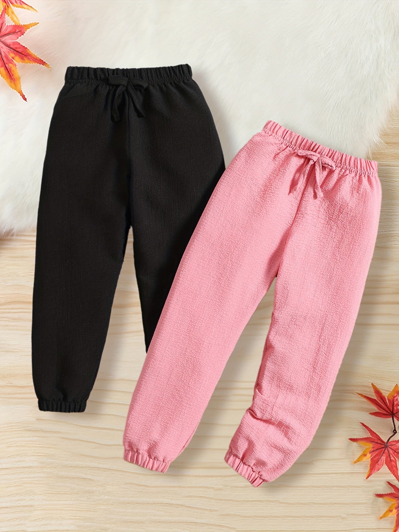 2pcs Girl's Dry Fit Bow Front Jogger Trousers