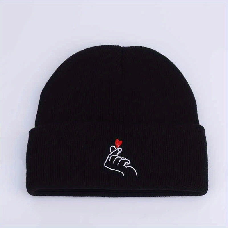 Love Gesture Embroidered Beanie Warm Skull Cap Couple Knit Hat