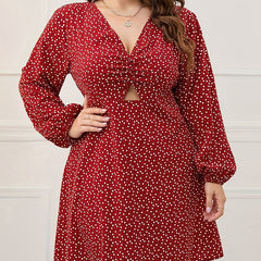  Heart Print Lantern Sleeve Dress