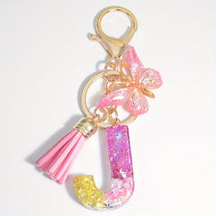 Initial Letter Keychain Resin Floral English Letter Shape Keychain With Tassel