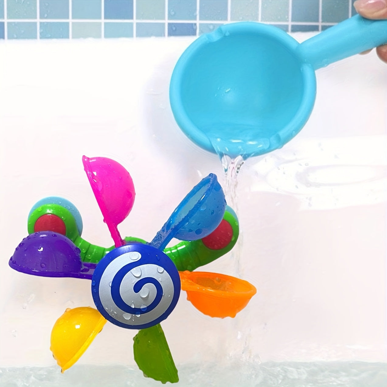 Kids Bath Windmill Spinner Toy with 2 Scoops - Gift for Bathtub & Pool