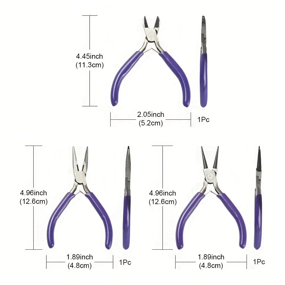 3pcs Jewelry Making Pliers Set DIY Tools Needle Nose Round Nose Diagonal Pliers