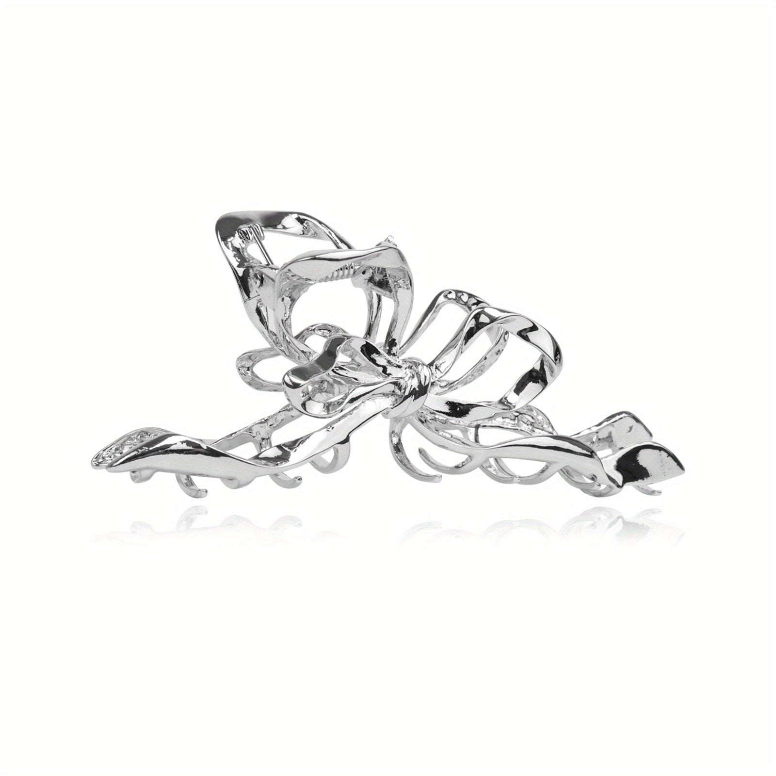 Silvery Ribbon Bow Hair Claw Clip Nonslip Ponytail Holder Hair Shark Claw Women
