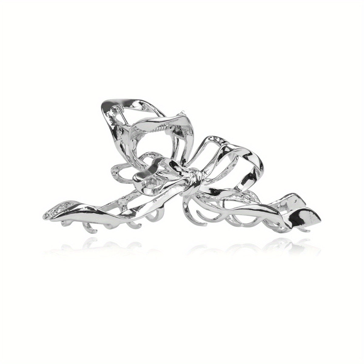 Silvery Ribbon Bow Hair Claw Clip Nonslip Ponytail Holder Hair Shark Claw Women