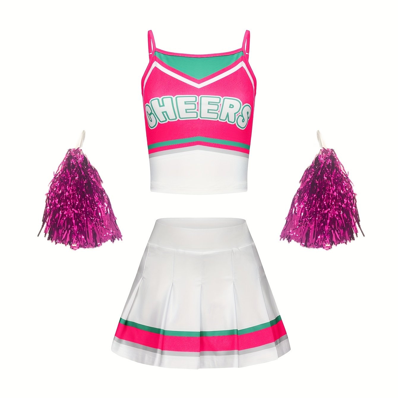 3pcs Girls Cheerleading Outfits With Poms For Sports Performance