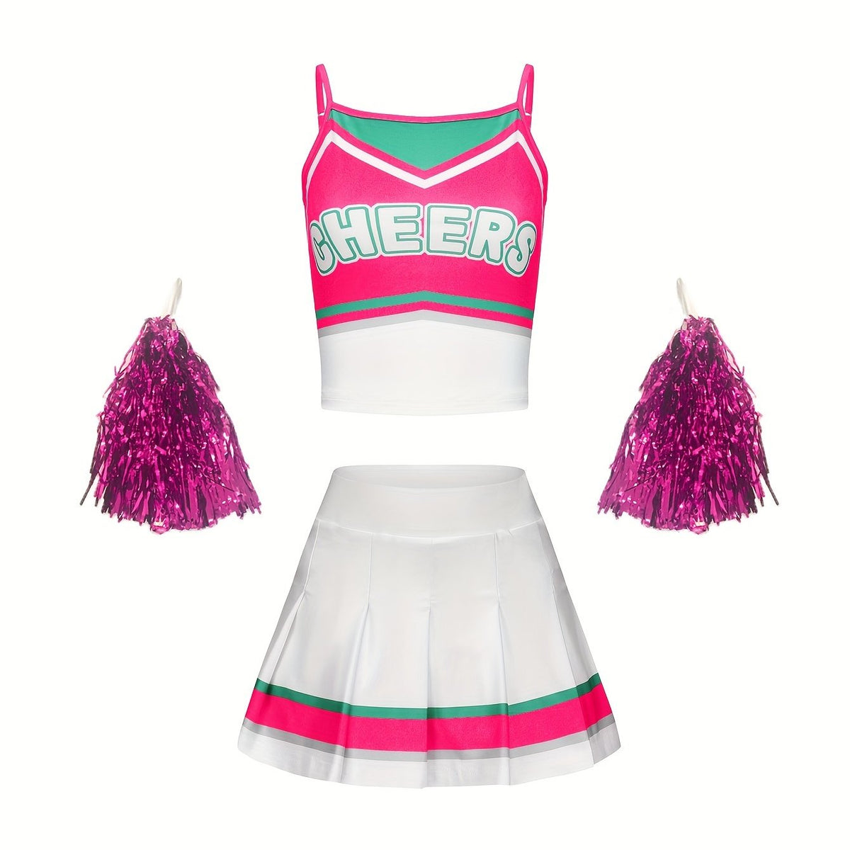 3pcs Girls Cheerleading Outfits With Poms For Sports Performance