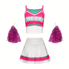 3pcs Girls Cheerleading Outfits With Poms For Sports Performance