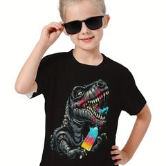 Girls 3D Dinosaur & Ice Cream Crew Neck T-shirt Summer Clothes