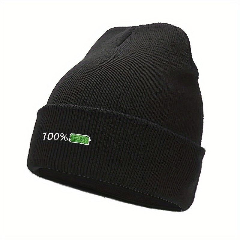 Embroidered Knitted Beanie Hat for Winter Outdoor Activities