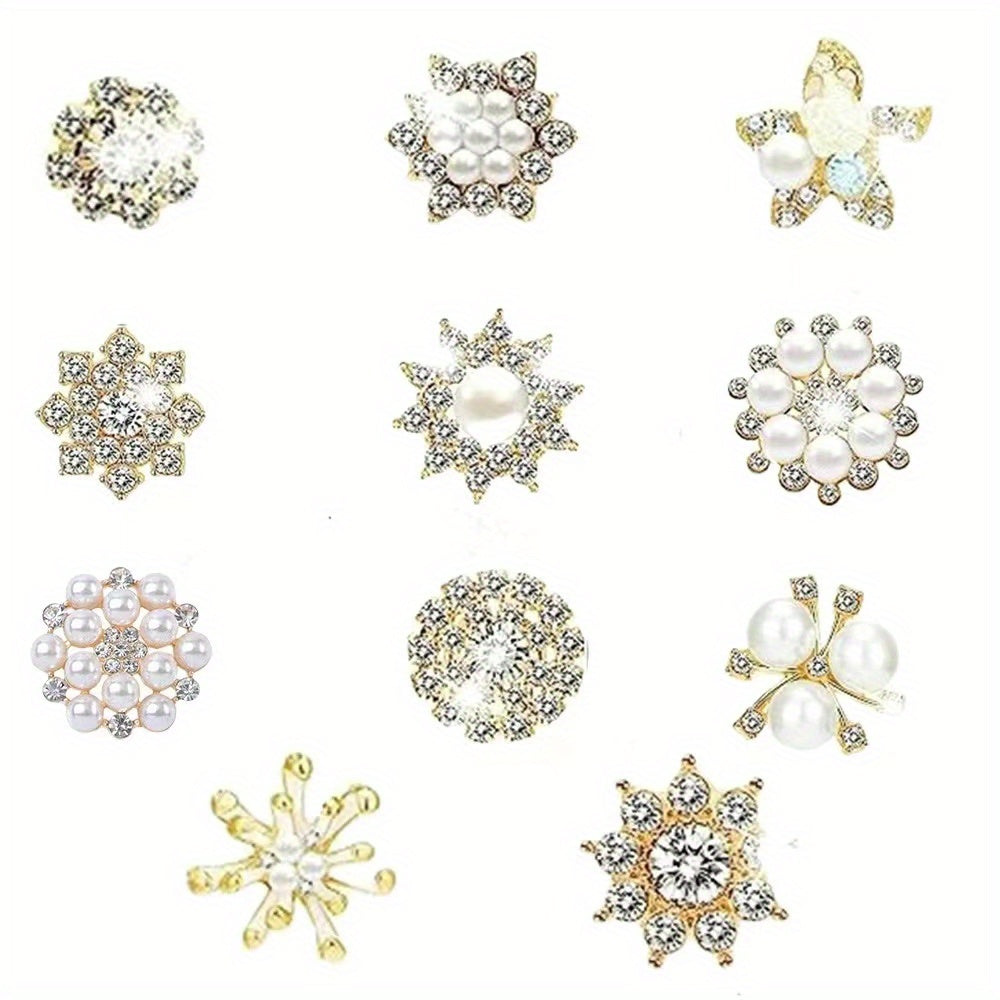 11pcs Glitter Pearl Rhinestone Flower Pendant Set for DIY Jewelry Making