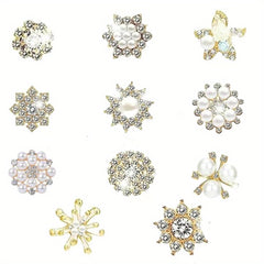 11pcs Glitter Pearl Rhinestone Flower Pendant Set for DIY Jewelry Making