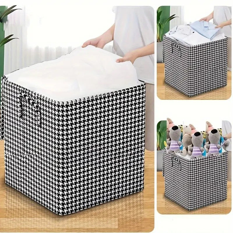 180L Houndstooth Storage Bags Non Woven Fabric Zippered Dust Proof Organizers
