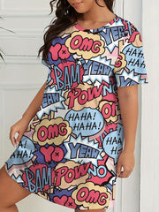  Pop Art Print Round Neck Sleep Dress