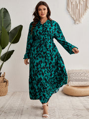 Leopard Print Lantern Sleeve Maxi Dress