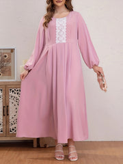  Colorblock Lace Panel Long Sleeve Maxi Dress