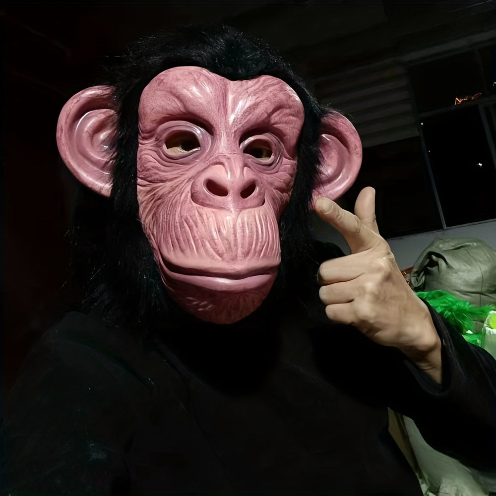 Realistic Chimp Mask with Hair for Halloween Parties
