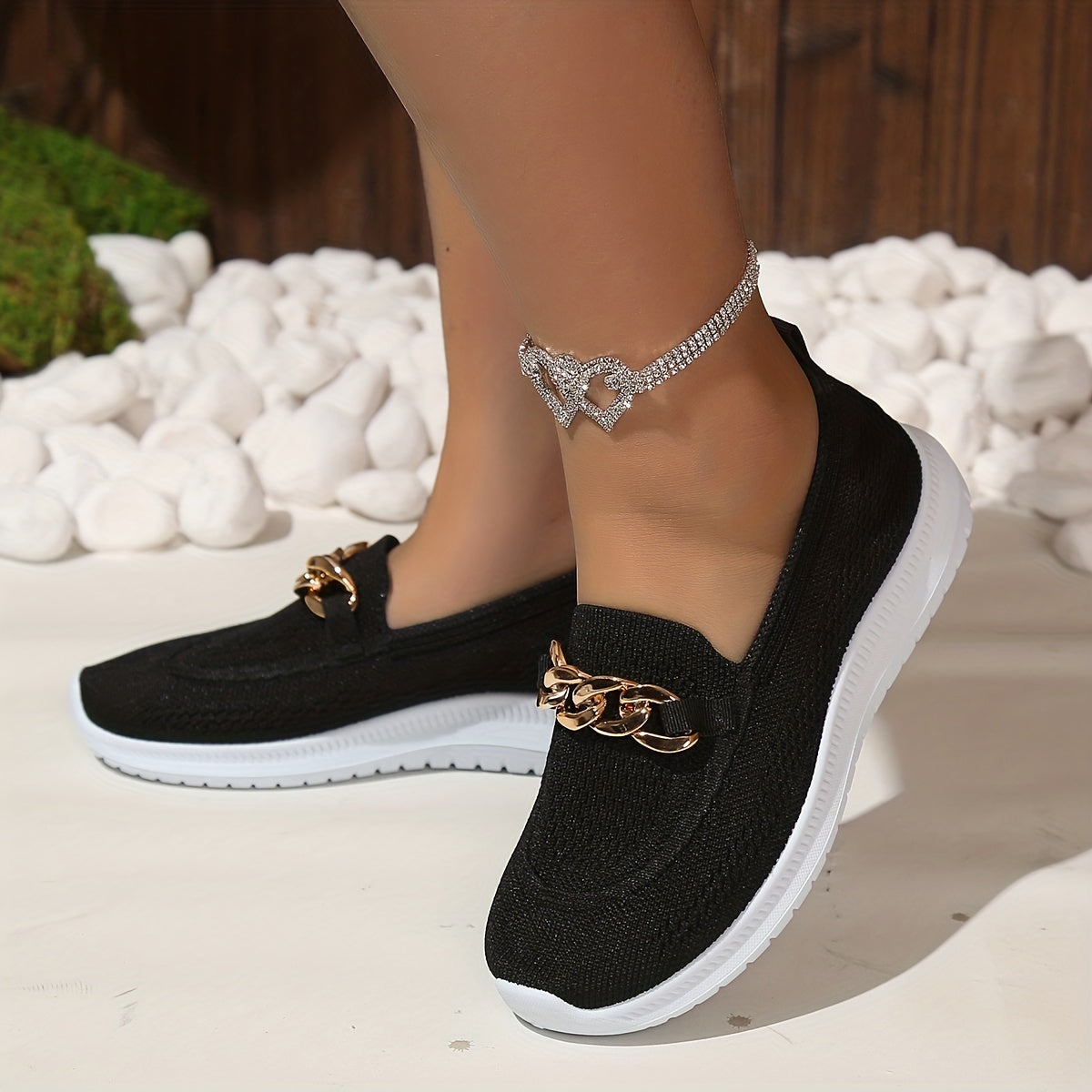 Women's Knit Breathable Flat Shoes Slip on Casual Footwear