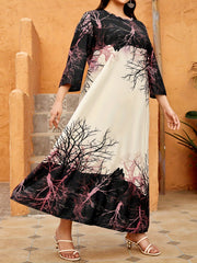  Colorblock Branch Print Maxi Dress